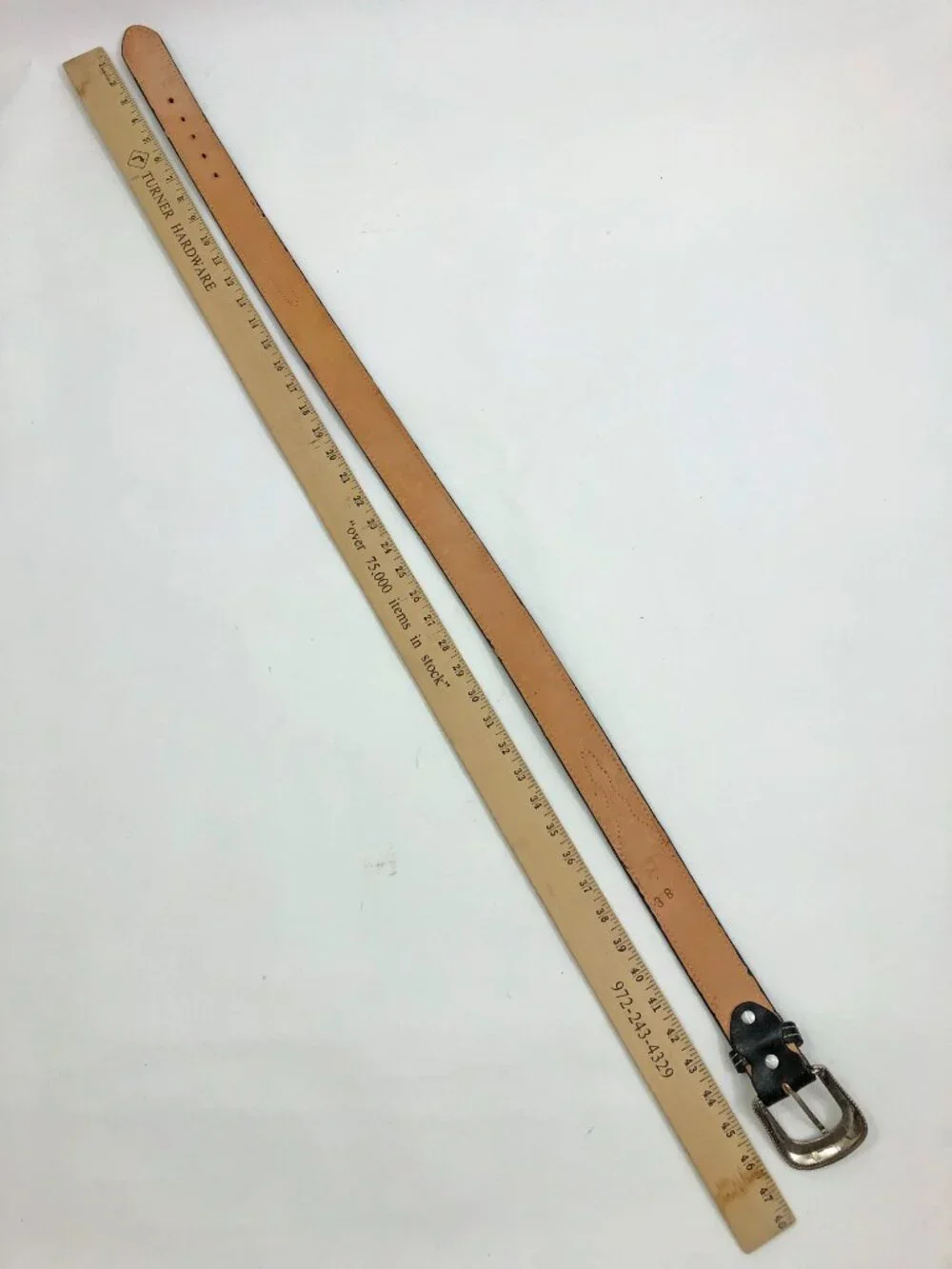 Western leather Belt Size 38 Black & Ivory Fur Silvertone Buckle & Longhorn